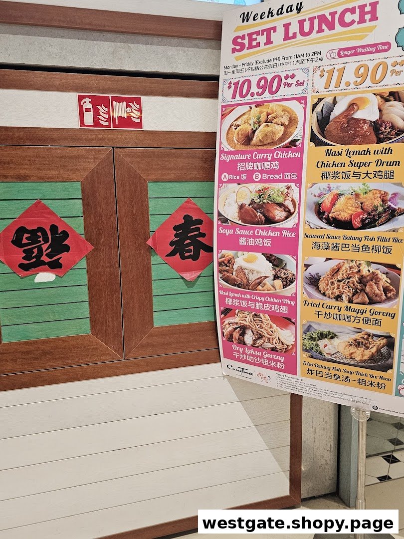 A menu board for Curry Times' Weekday Set Lunch, featuring various local dishes and prices.