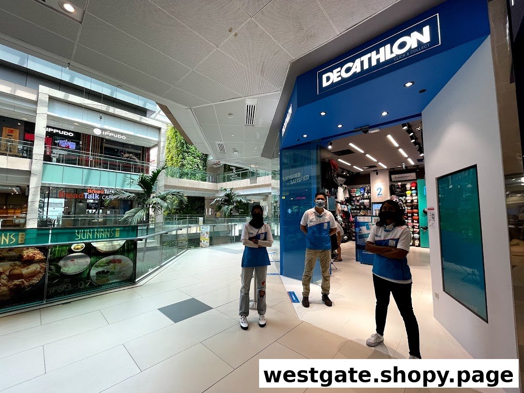 The entrance of Decathlon Westgate Click & Collect store with staff members standing outside.