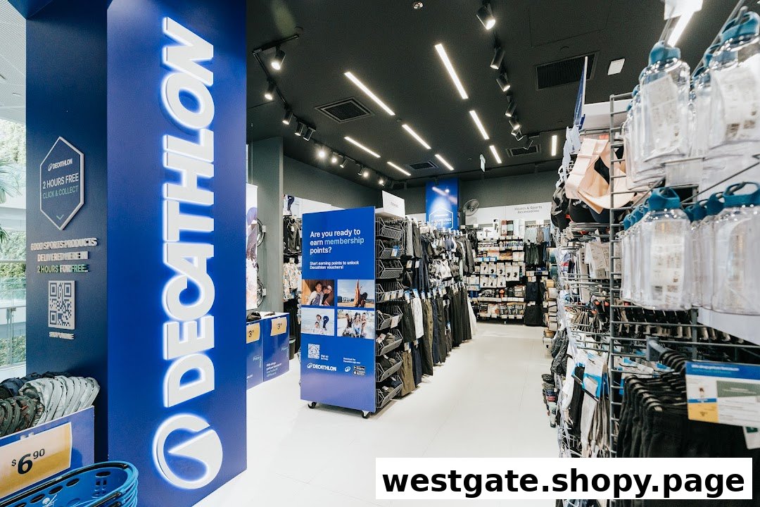 Interior view of Decathlon, showcasing a wide range of sports products and the brand's blue signage.