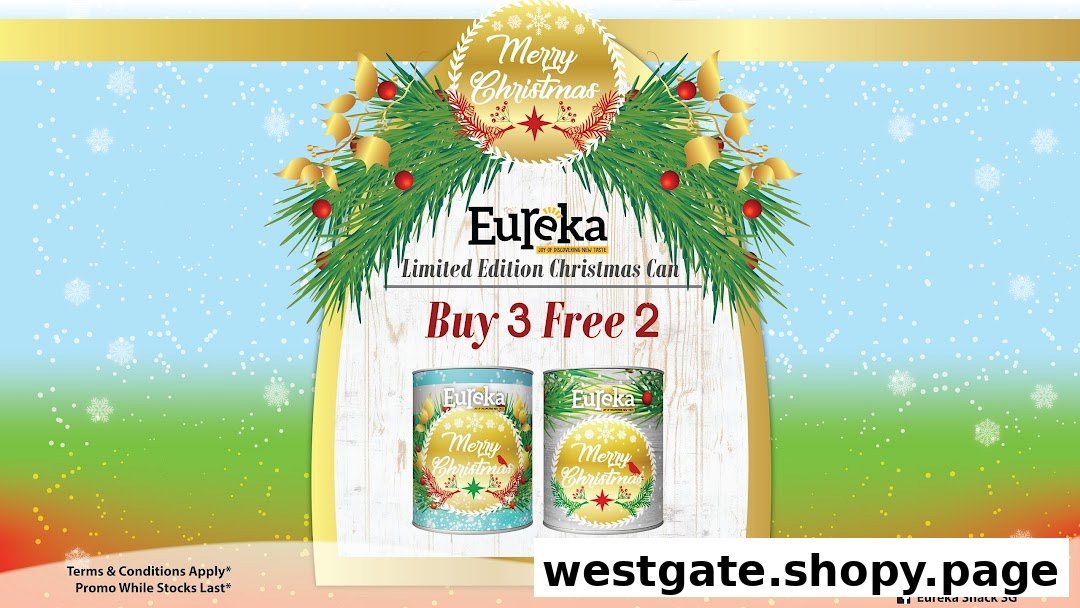 A festive graphic promoting Eureka's Limited Edition Christmas Cans with a 'Buy 3 Free 2' offer.