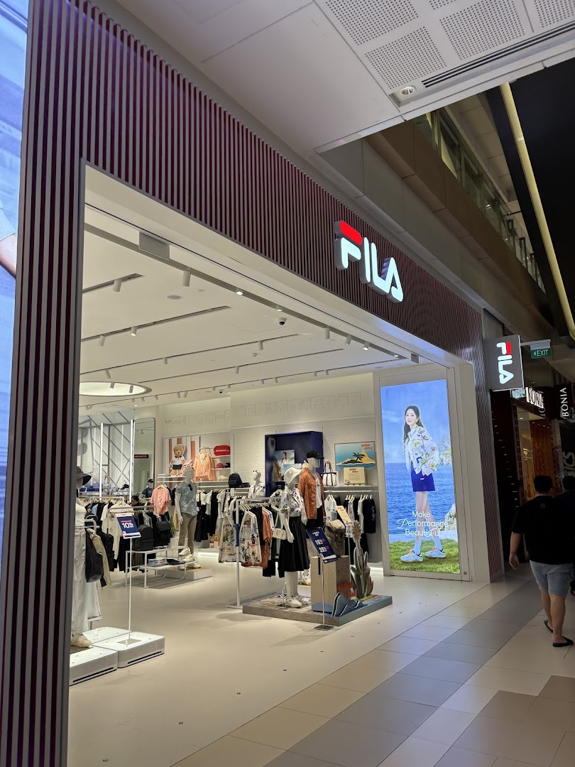 The FILA Westgate store entrance showcasing sportswear, apparel, and accessories inside.