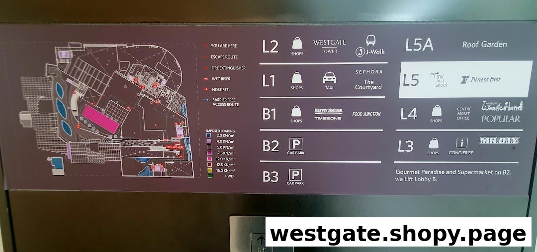 A detailed shopping mall directory map displaying floor plans and shop listings for various levels.