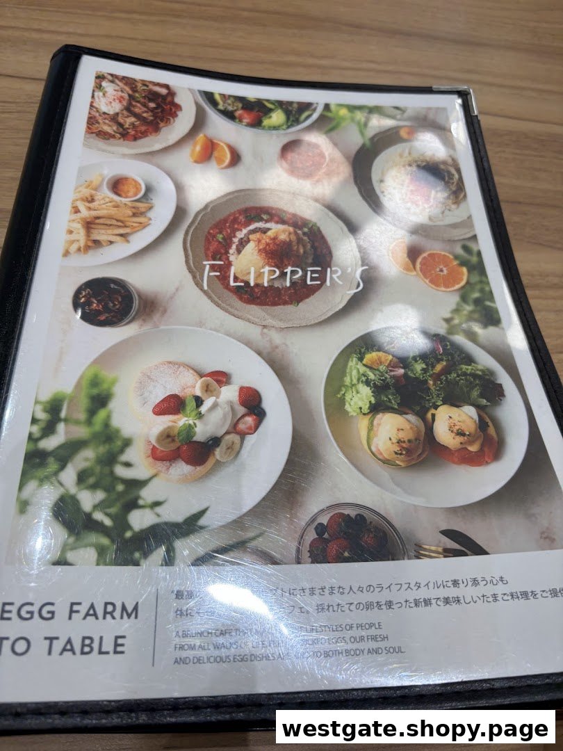 A close-up of Flippers' menu, showcasing various delicious food items and the brand's philosophy.