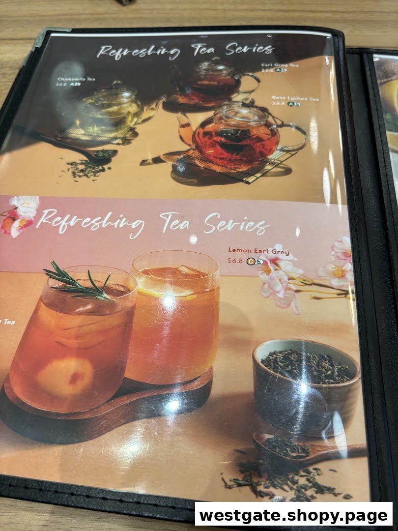 A menu page from Flippers Westgate showcasing various refreshing tea options with prices.