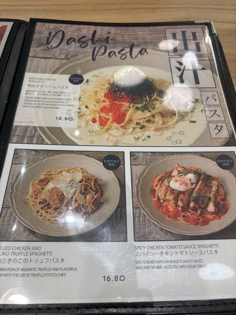 A menu page from Flippers Westgate showcasing various Dashi Pasta dishes with prices and descriptions.