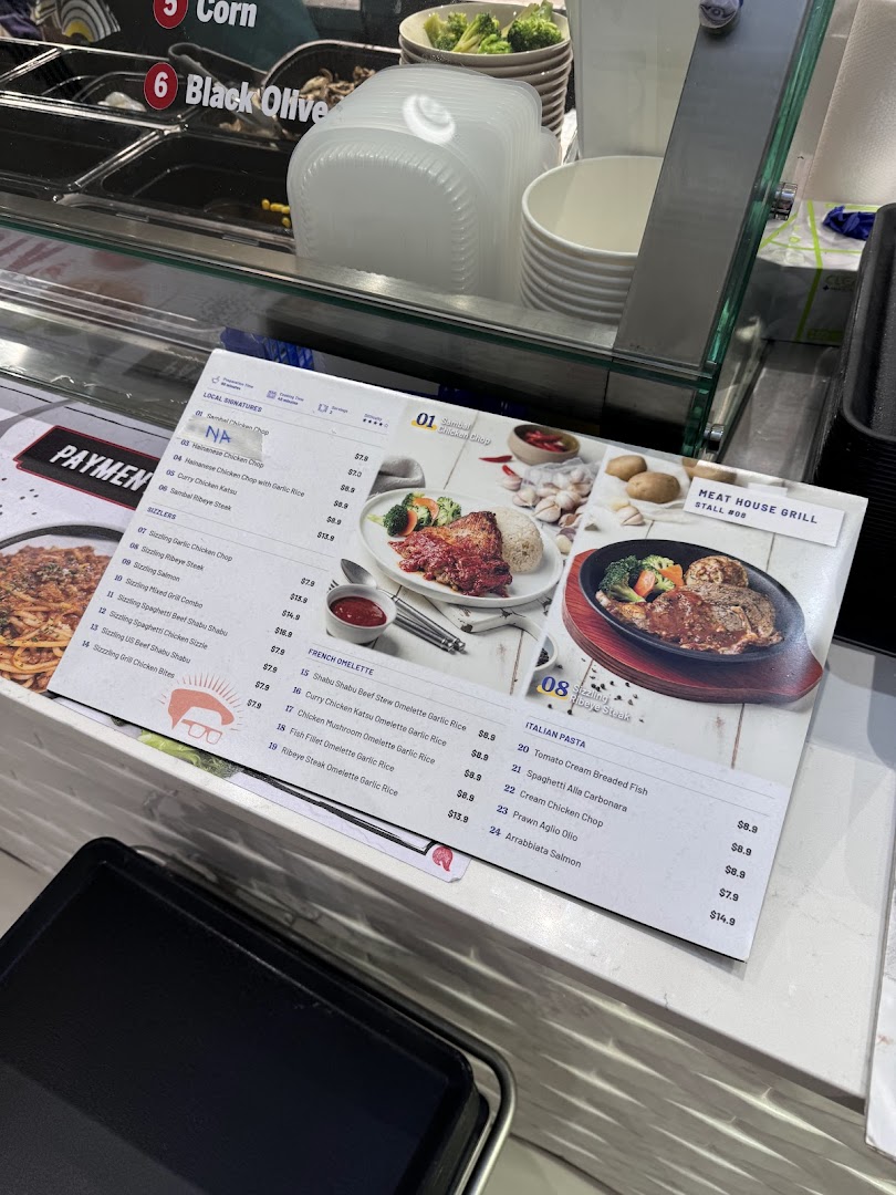 A detailed menu for Meat House Grill at Food Junction, showcasing various dishes and prices.