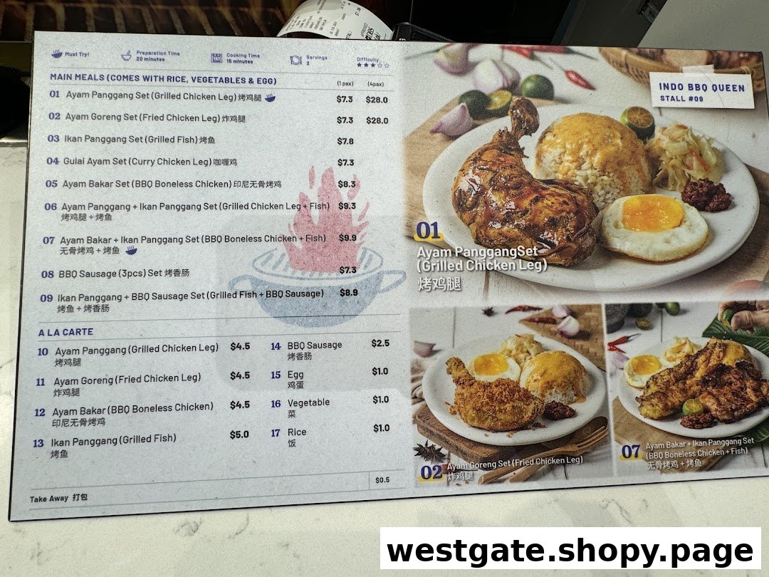 A vibrant menu board for Indo BBQ Queen, showcasing delicious grilled and fried Indonesian dishes.
