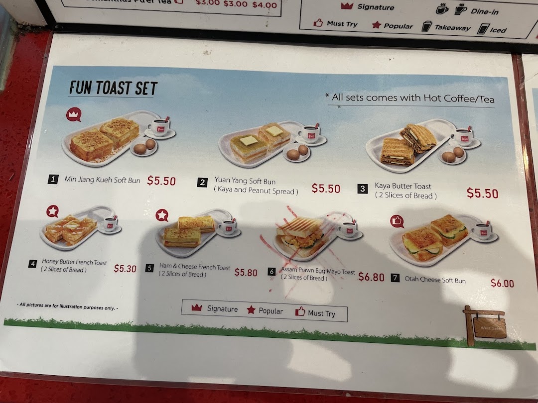 A close-up view of the 'Fun Toast Set' menu, showcasing various toast and bun options with prices.