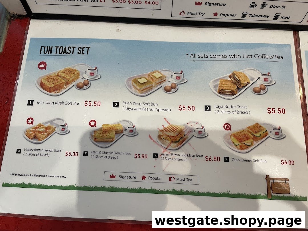 A close-up view of the 'Fun Toast Set' menu, showcasing various toast and bun options with prices.