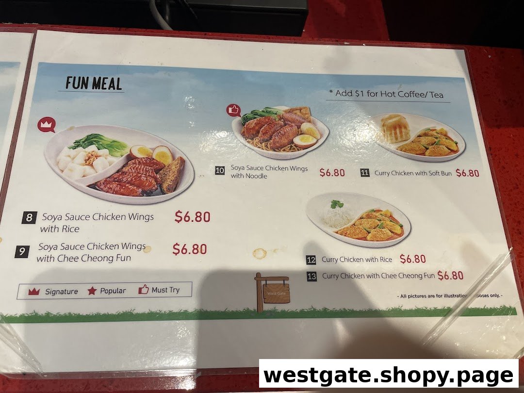 A menu board displaying various 'Fun Meal' options with chicken dishes and prices.