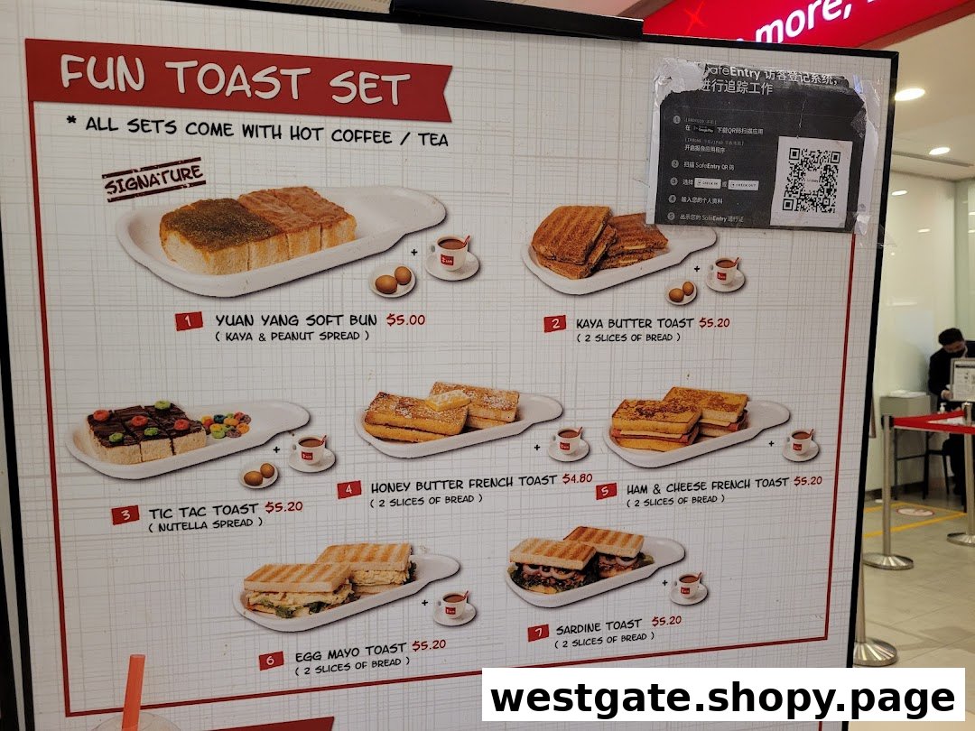 A detailed menu board showcasing various toast sets offered by Fun Toast, complete with images and prices.
