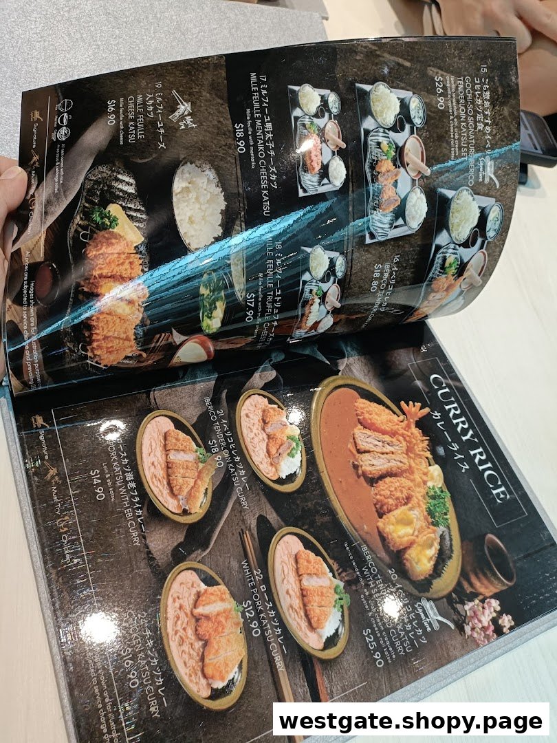 A detailed menu displaying various Japanese katsu and curry rice dishes with prices.