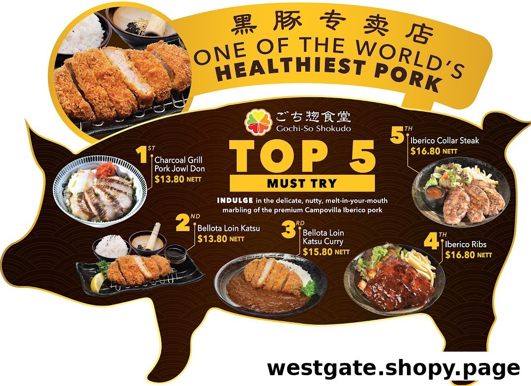 A promotional image showcasing Gochi-So Shokudo's 'Top 5 Must Try' premium Iberico pork dishes with prices.