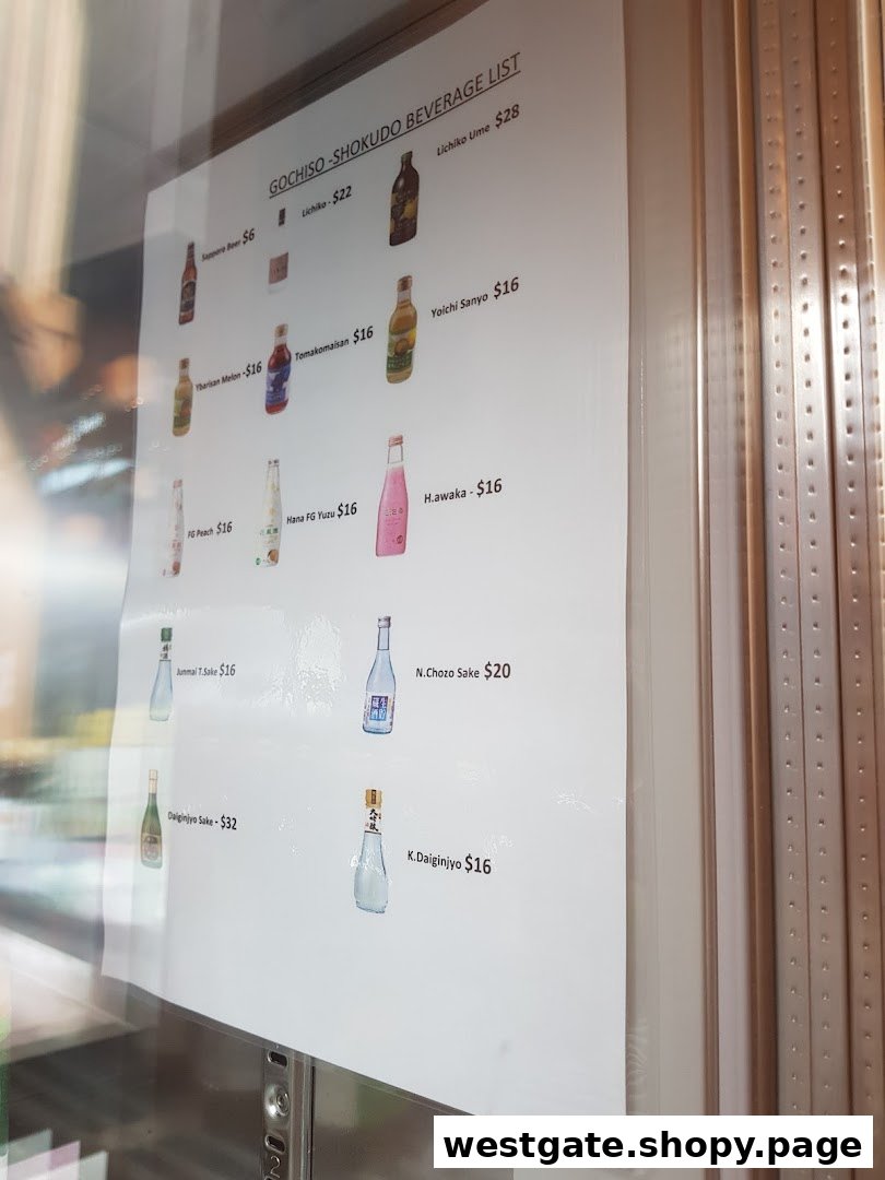 A beverage list from Gochi-So Shokudo, featuring various Japanese drinks and their prices.
