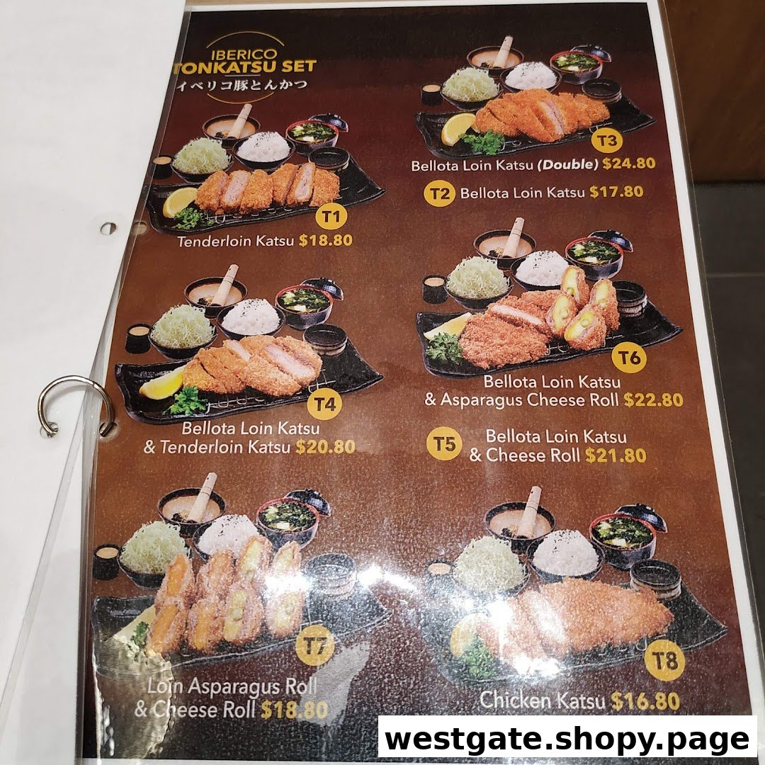 A menu page showcasing various Iberico Tonkatsu sets with prices and images.