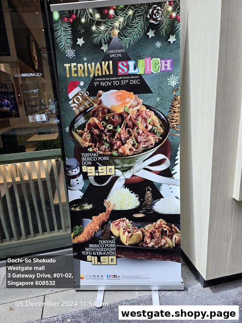 A festive Christmas special promotional banner for Gochi-So Shokudo featuring Teriyaki Iberico Pork dishes.