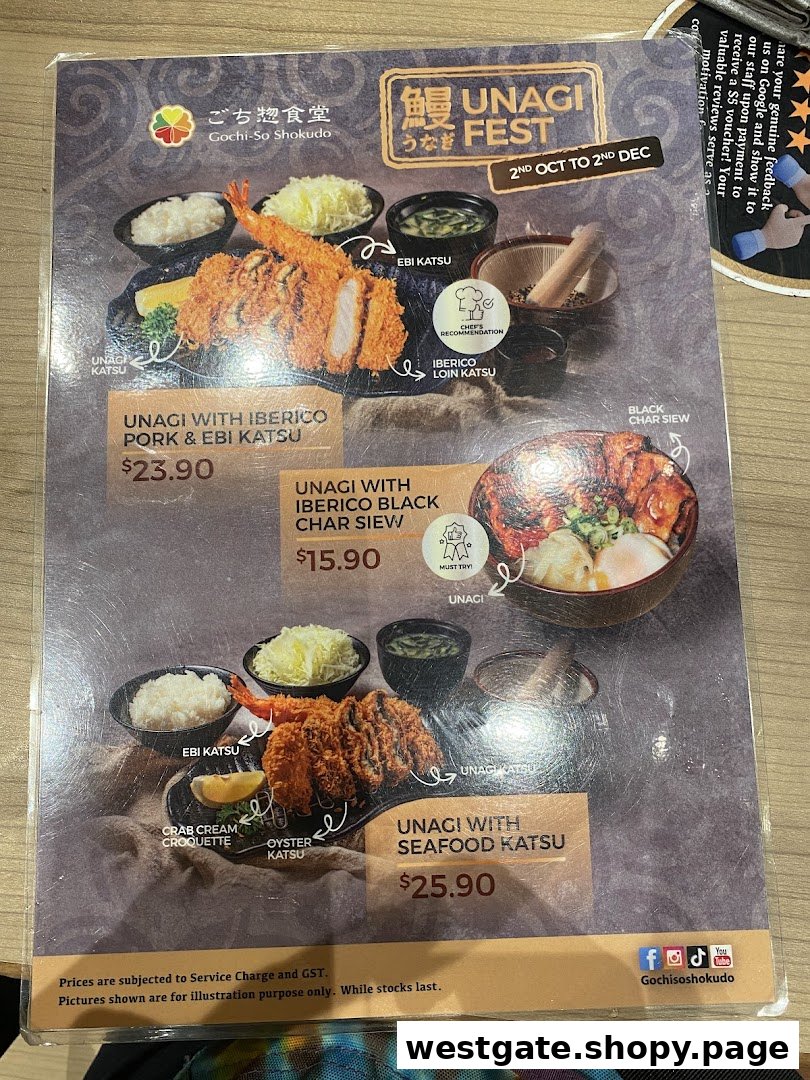 A menu displaying special Unagi Fest dishes with prices and descriptions from Gochi-So Shokudo.