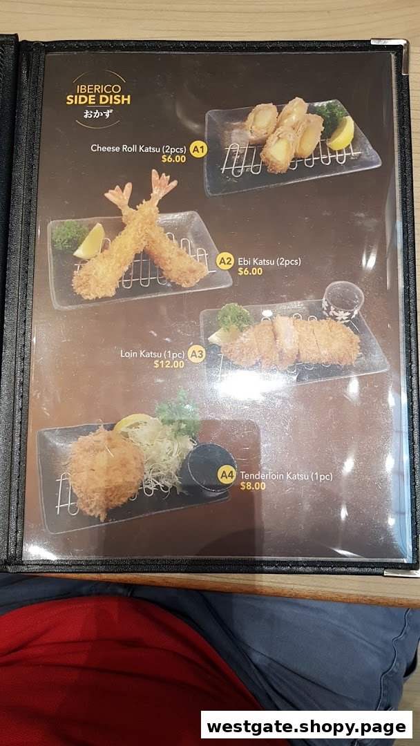 A menu page displaying various Iberico katsu side dishes with prices and images.