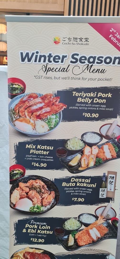 A promotional menu board for Gochi-So Shokudo's Winter Season Special Menu.