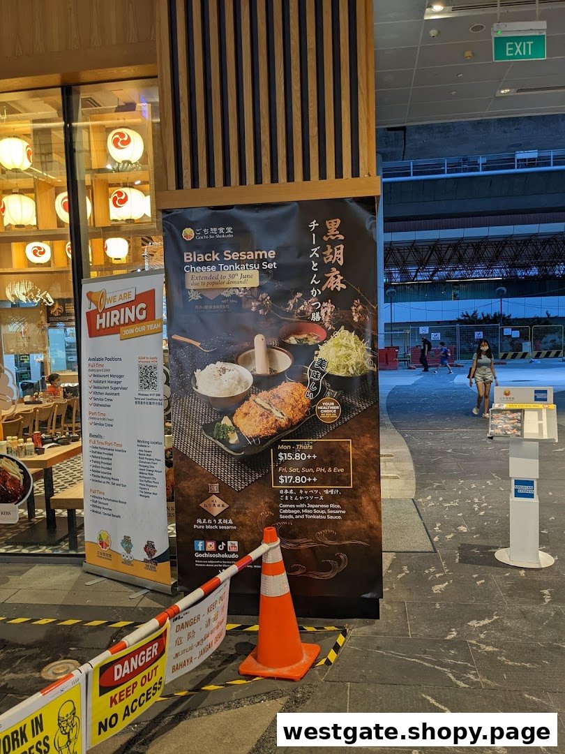 A promotional banner showcasing the Black Sesame Cheese Tonkatsu Set with pricing details at Gochi-So Shokudo.