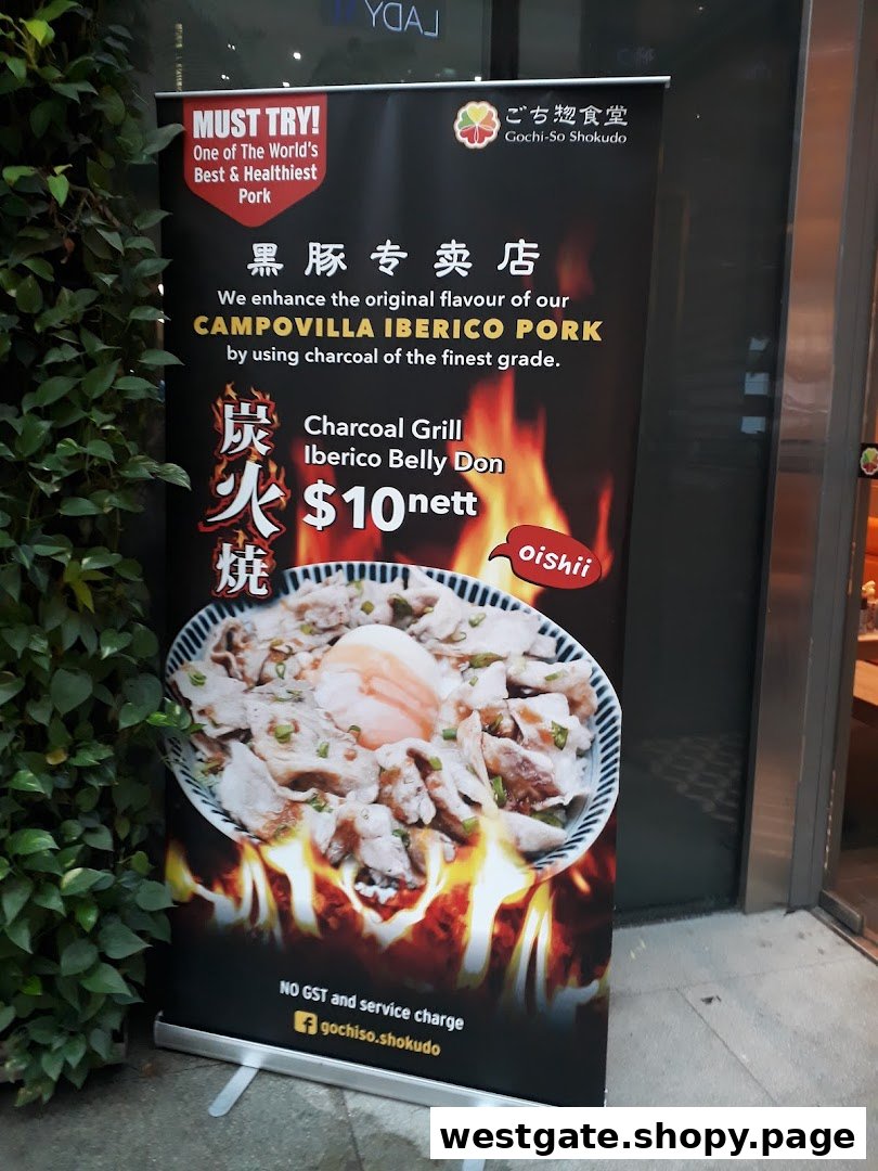 A promotional banner advertising Gochi-So Shokudo's Charcoal Grill Iberico Belly Don for $10 nett.