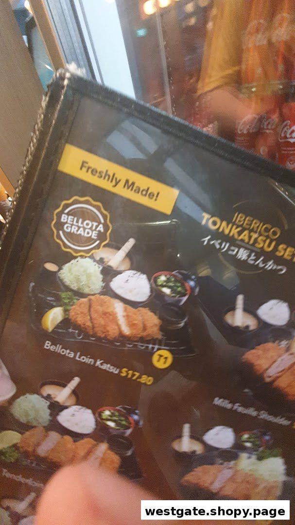 A close-up of a menu displaying premium Iberico Tonkatsu sets and prices.