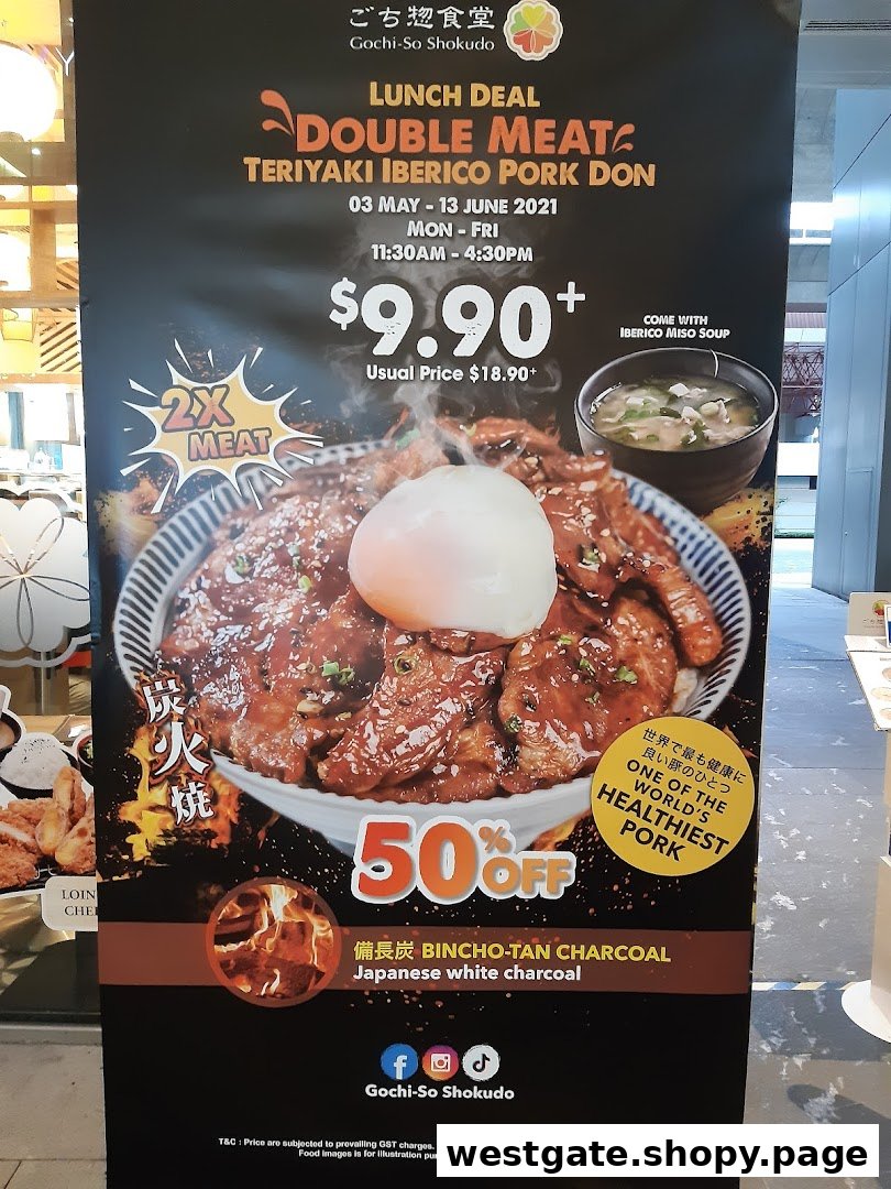 A promotional banner for Gochi-So Shokudo's Double Meat Teriyaki Iberico Pork Don lunch deal.