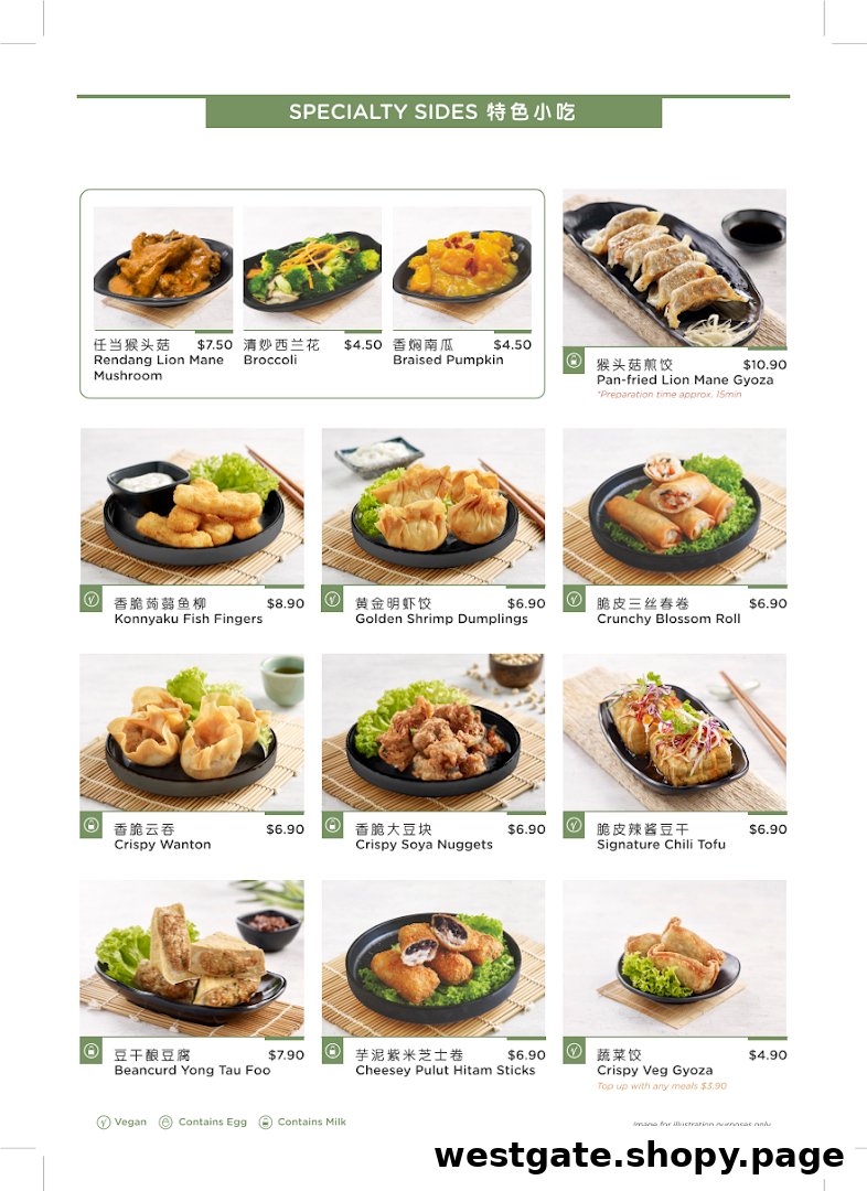 A detailed menu displaying various specialty side dishes with images and prices.
