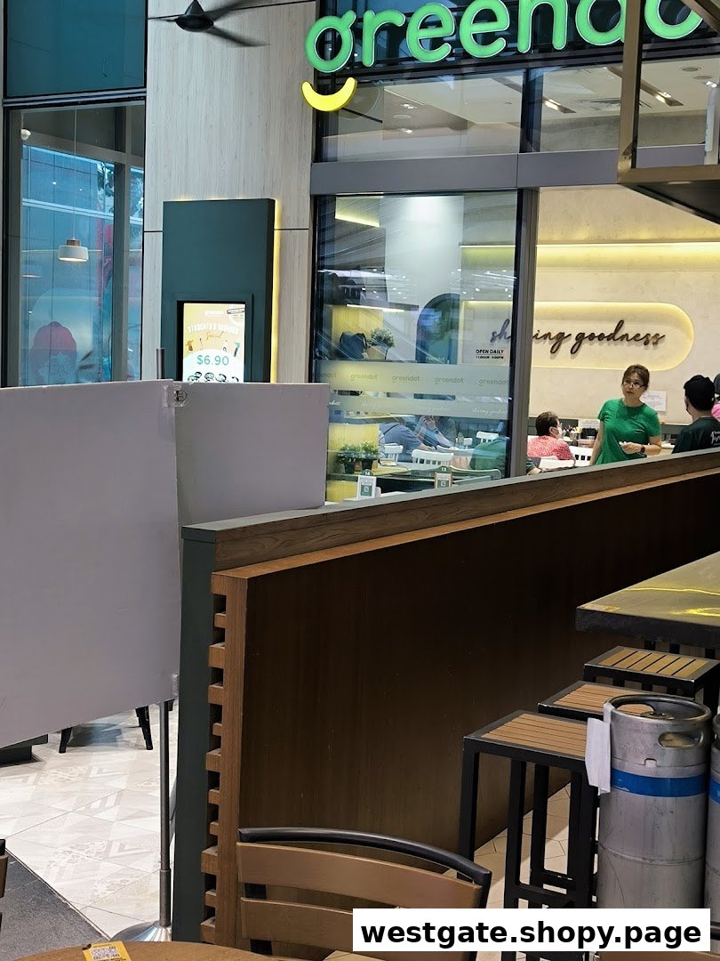 The shop front of Greendot Westgate, showing its entrance and interior.