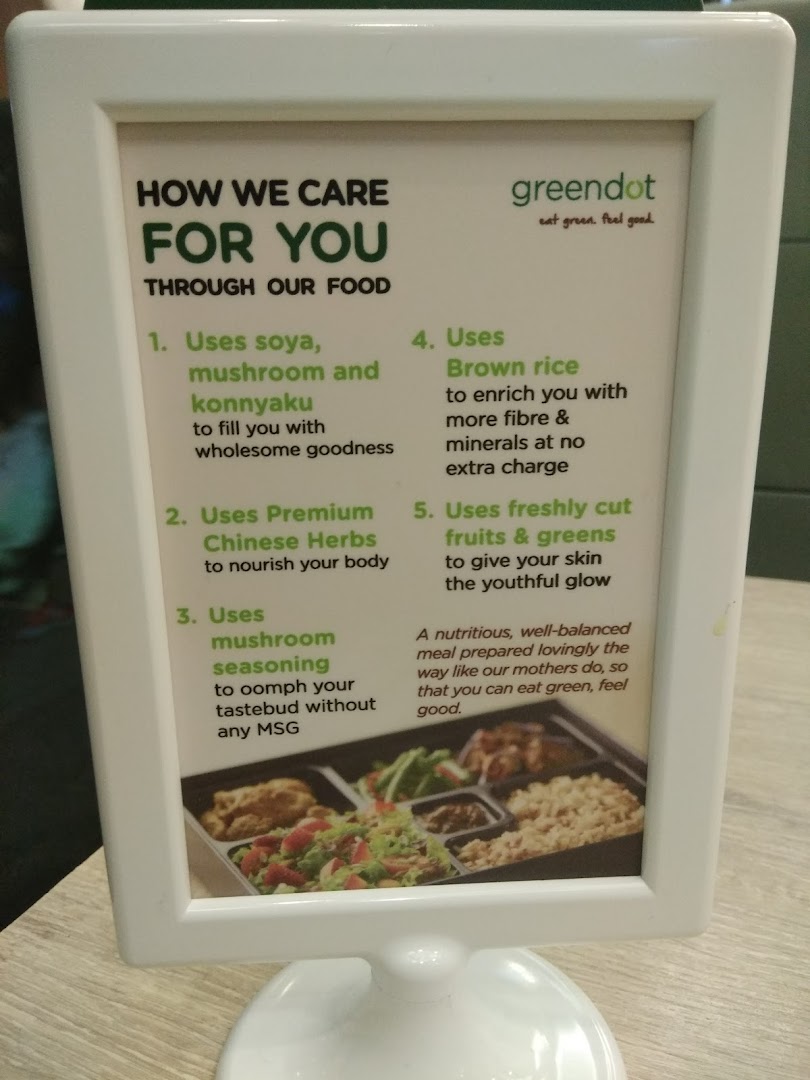 A Greendot display highlights their commitment to healthy, wholesome food and natural ingredients.