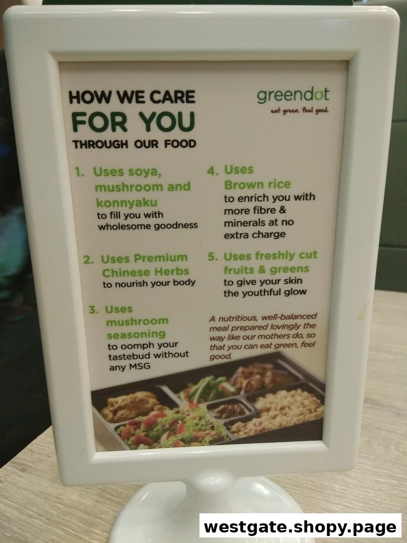 A Greendot display highlights their commitment to healthy, wholesome food and natural ingredients.