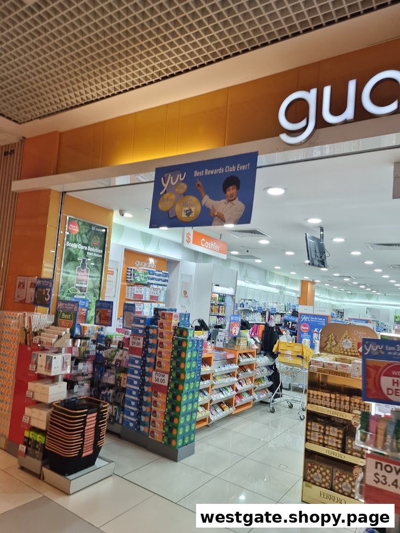The entrance of a Guardian Health & Beauty store, showcasing various health, beauty, and wellness products.