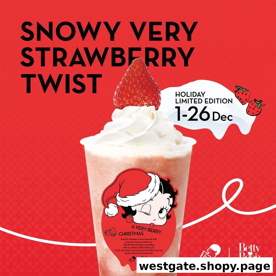 A holiday-themed strawberry drink with whipped cream and a Betty Boop label.