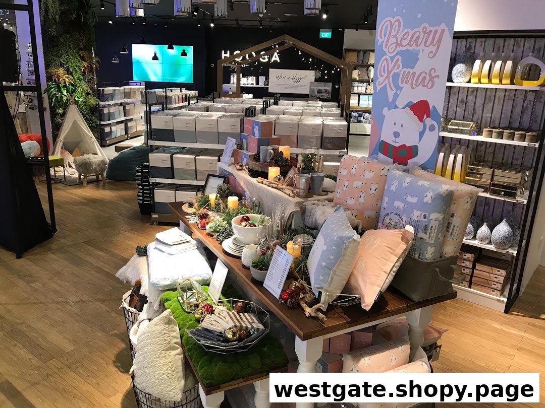 Interior view of HOOGA Westgate, showcasing home decor, bedding, and festive 'Beary Xmas' displays.