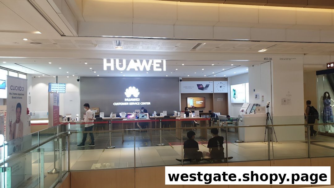 The Huawei Experience Store Westgate entrance, featuring its prominent logo and customer service center.