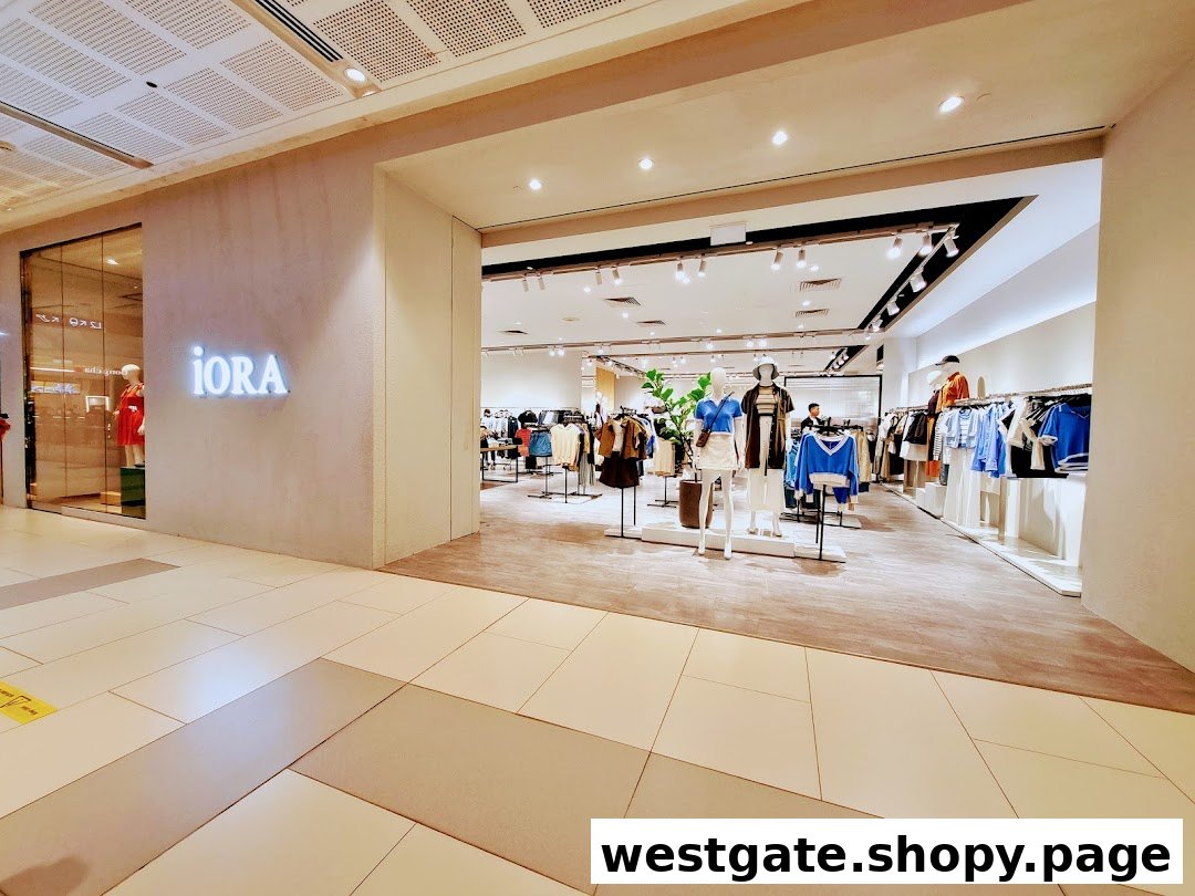 The bright and inviting entrance of the iORA fashion store, showcasing clothing displays and mannequins.