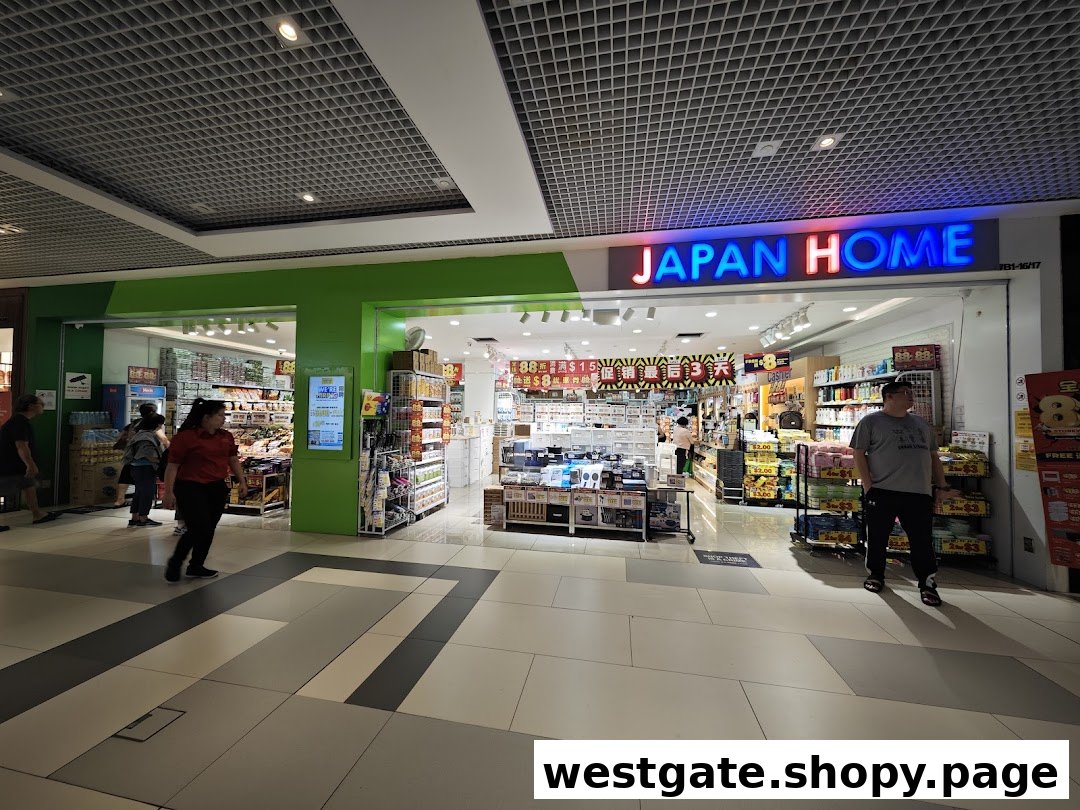 The vibrant green storefront of Japan Home, showcasing its wide array of household goods and daily essentials.