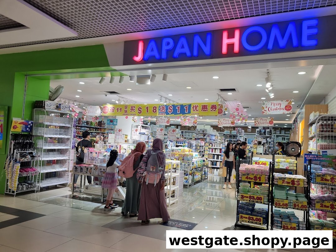 The vibrant storefront of Japan Home, showcasing its wide array of household goods and welcoming shoppers.