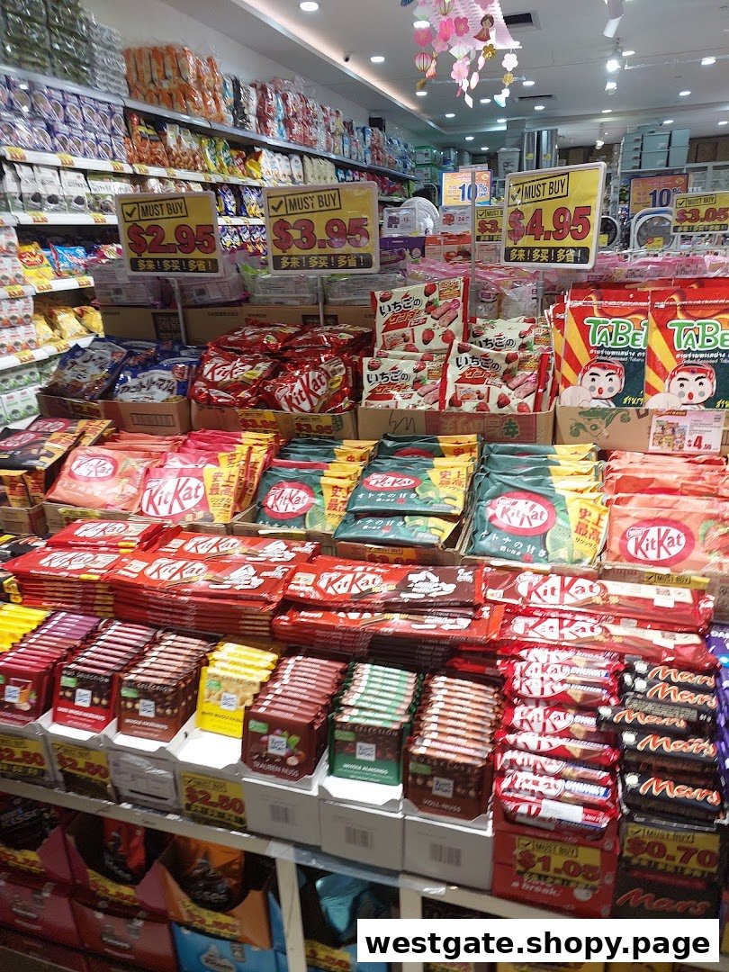 An interior shot of Japan Home showcasing a wide array of chocolates and snacks, including Kit Kat and Ritter Sport, with prominent 'Must Buy' promotions.