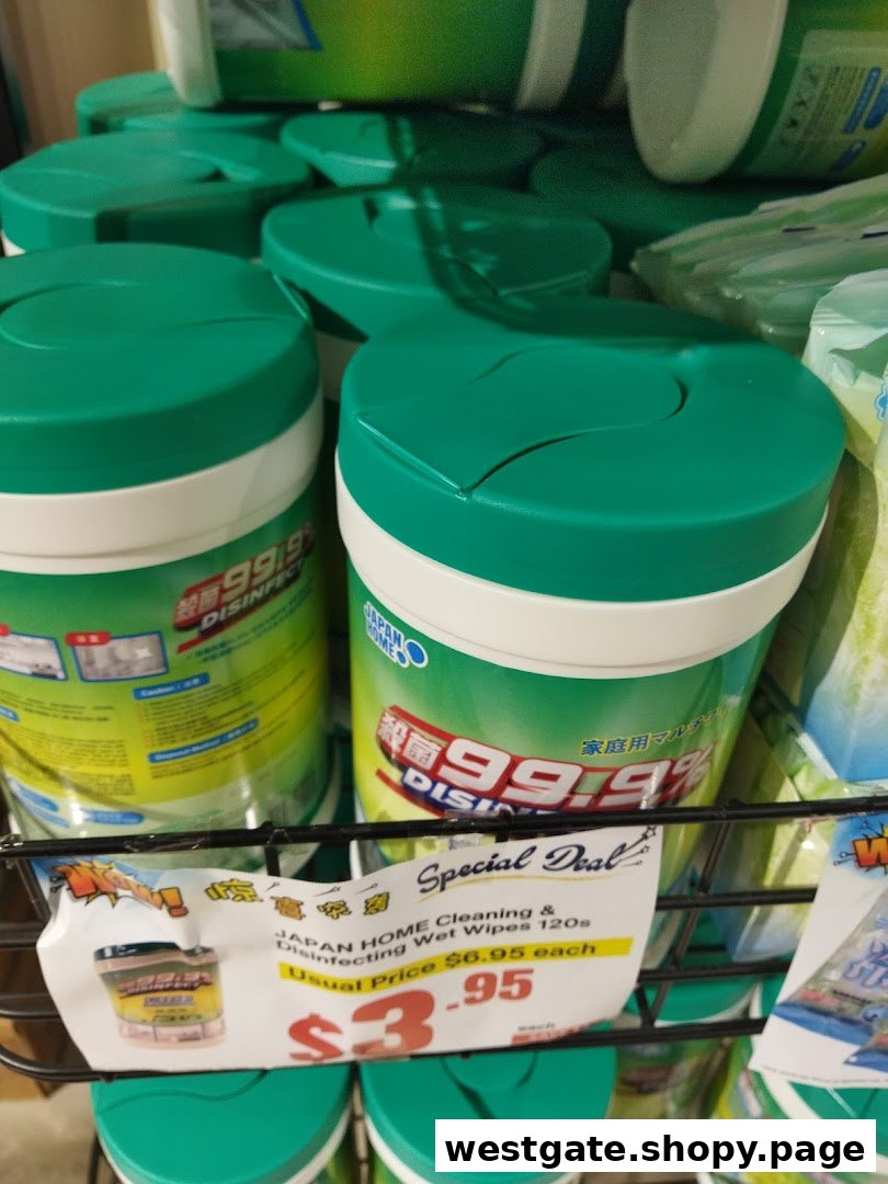 A display of Japan Home cleaning and disinfecting wet wipes with a special deal price.