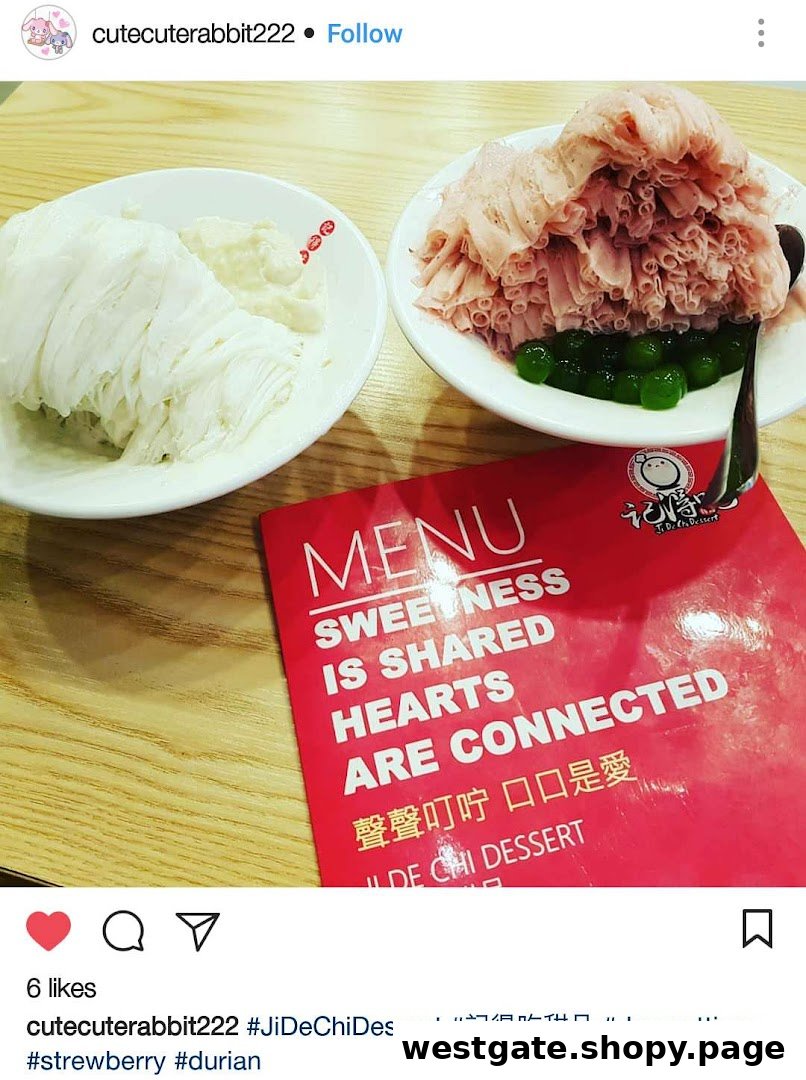 Two bowls of refreshing shaved ice desserts and a red menu cover from Ji De Chi Dessert.