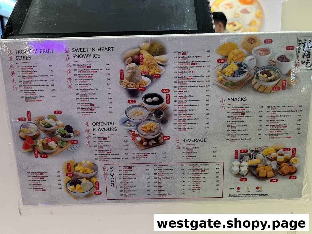 A detailed menu board for Ji De Chi Dessert, showcasing a wide array of sweet treats and beverages.