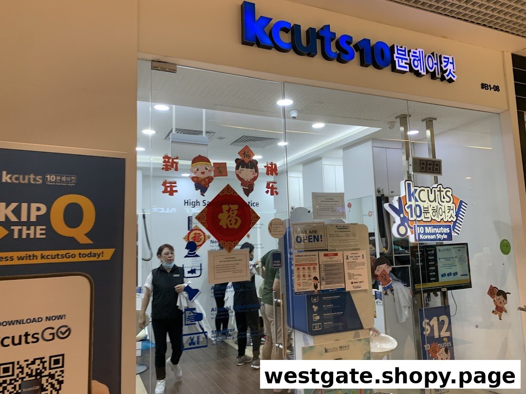 The vibrant storefront of kcuts 10 Minutes Korean Style hair salon, showcasing its entrance and interior.