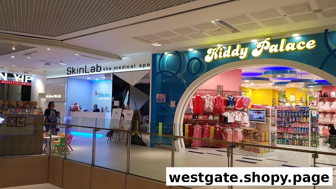 The vibrant entrance of Kiddy Palace, a children's store, featuring an arched doorway and colorful displays.