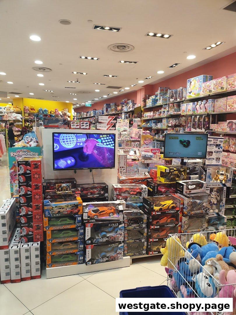 Interior view of Kiddy Palace, showcasing a wide array of toys, plushies, and interactive displays.