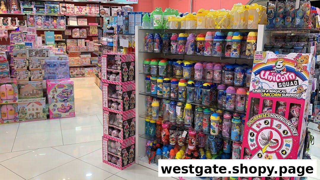 An aisle in Kiddy Palace showcasing a wide variety of toys, water bottles, and children's accessories.