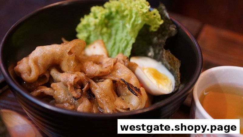 A close-up of a Japanese grilled meat bowl with lettuce, egg, seaweed, and a cup of tea.