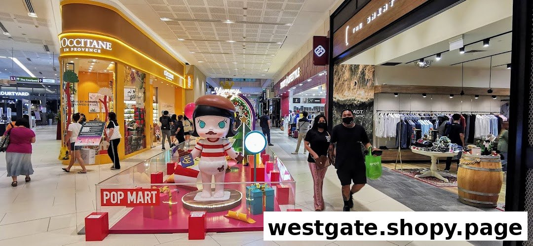 A bustling mall corridor featuring L'OCCITANE, other retail shops, and a vibrant Pop Mart display.