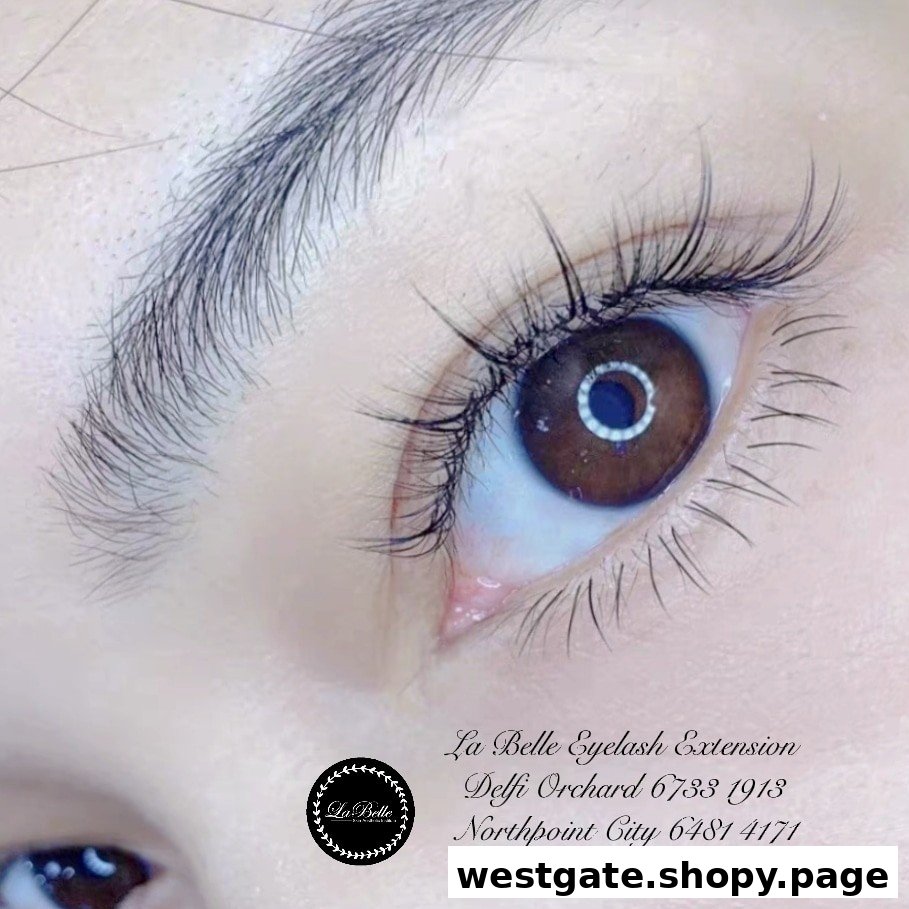 Close-up of an eye showcasing beautifully applied eyelash extensions, highlighting the shop's aesthetic services.