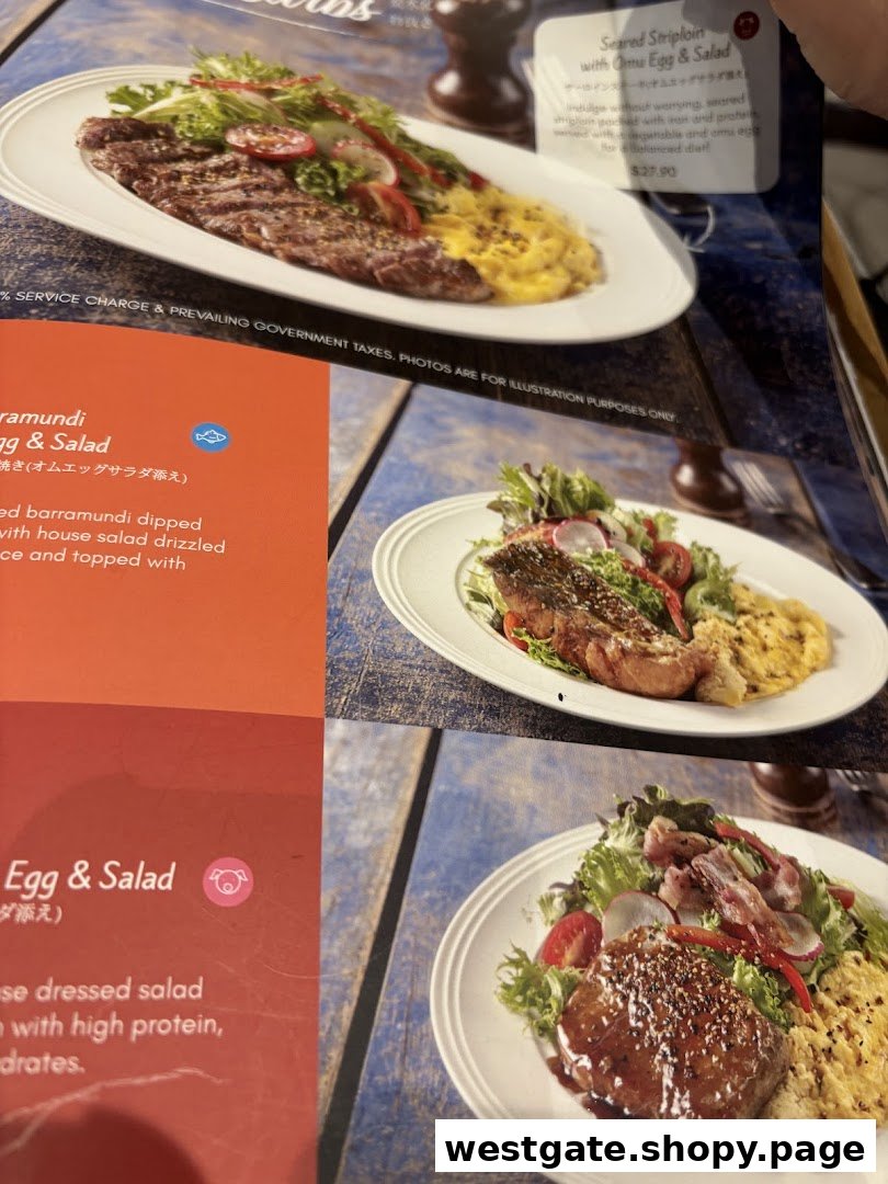 A close-up of a menu page showcasing various French-Japanese fusion dishes with accompanying descriptions and prices.